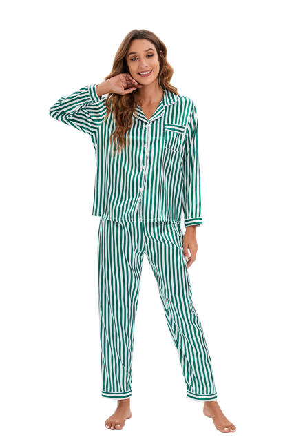 Occident fashion striped pattern satin long sleeve pajamas