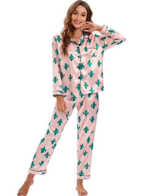 Occident fashion striped pattern satin long sleeve pajamas