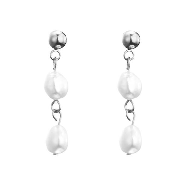 Korean fashion water pearl bead stainless steel earrings