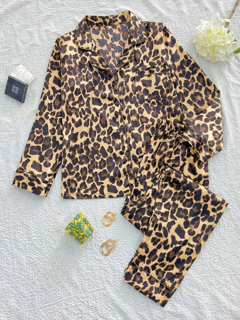 Amazon hot sale leopard grain satin pajamas set