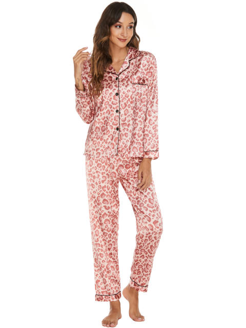 Amazon hot sale leopard grain satin pajamas set