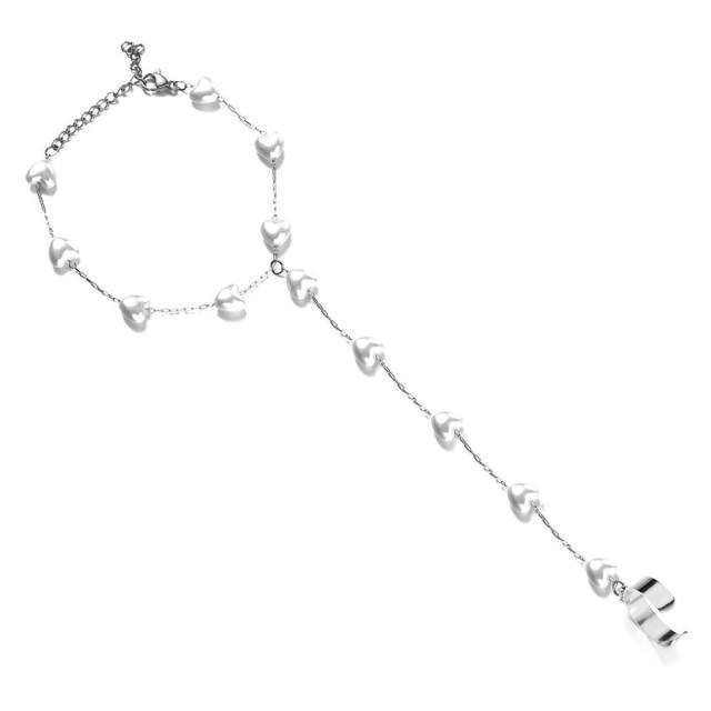 Popular delicate pearl stainless steel ring bracelet