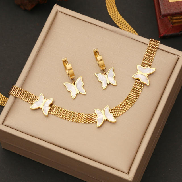 2023 New desing butterfly stainless steel necklace earrings
