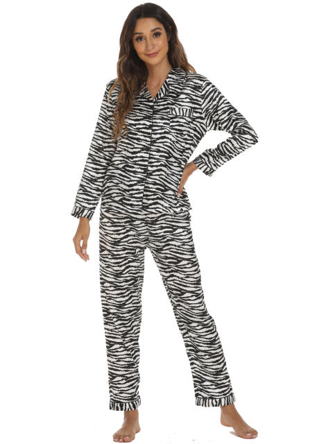 Occident fashion striped pattern satin long sleeve pajamas