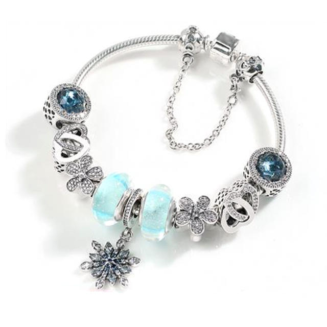 Blue color series beads diamond snowflake charm diy bracelet