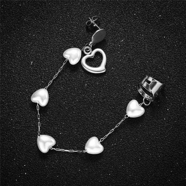 Personality hollow heart pearl bead stainless steel ear cuff