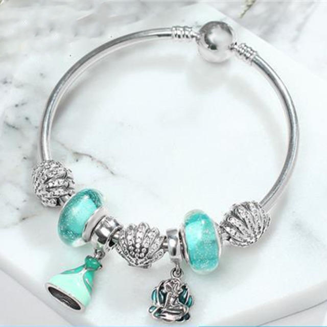 Blue color series beads diamond snowflake charm diy bracelet