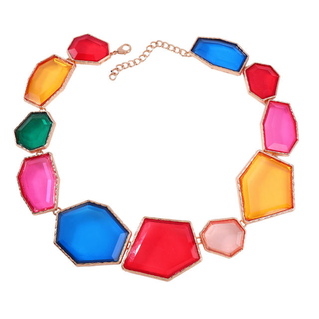 Geometric shape resin colorful summer necklace