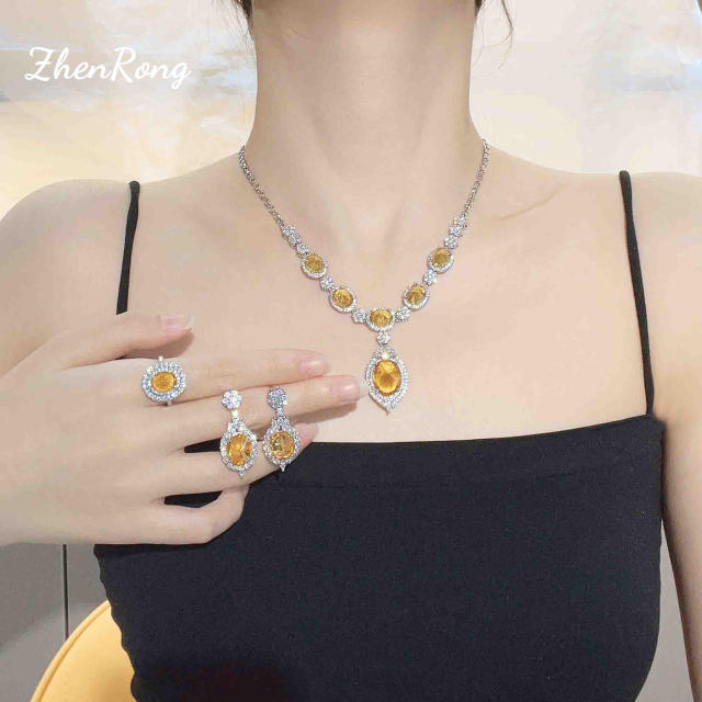 Creative luxury party queen topaz statement jewelry set