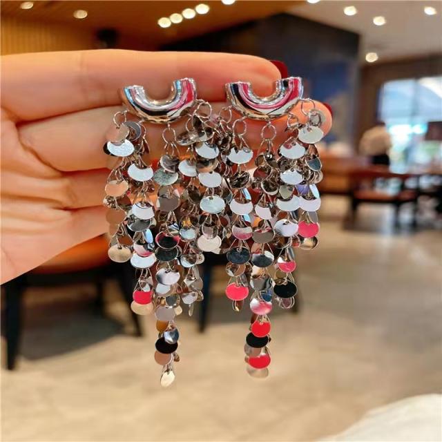 925 needle occident fashion silver sequins tassel earrings