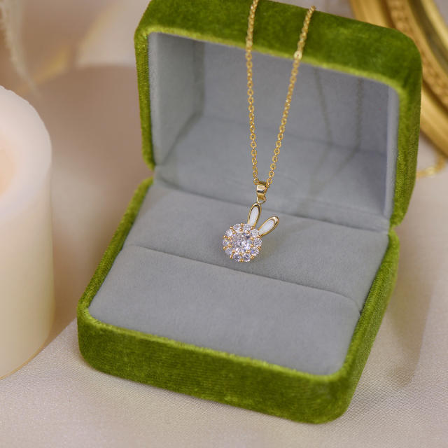 Cute cubic zircon rabbit Rotatable jewelry set