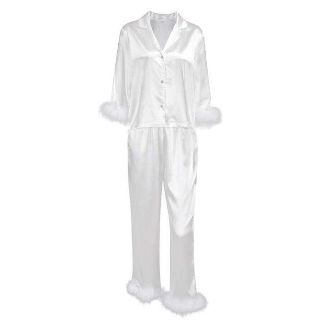 V neck plain color satin pajamas