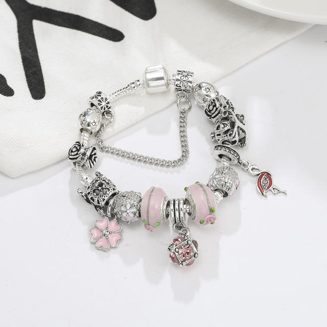 Spring pink color beads diy bracelet