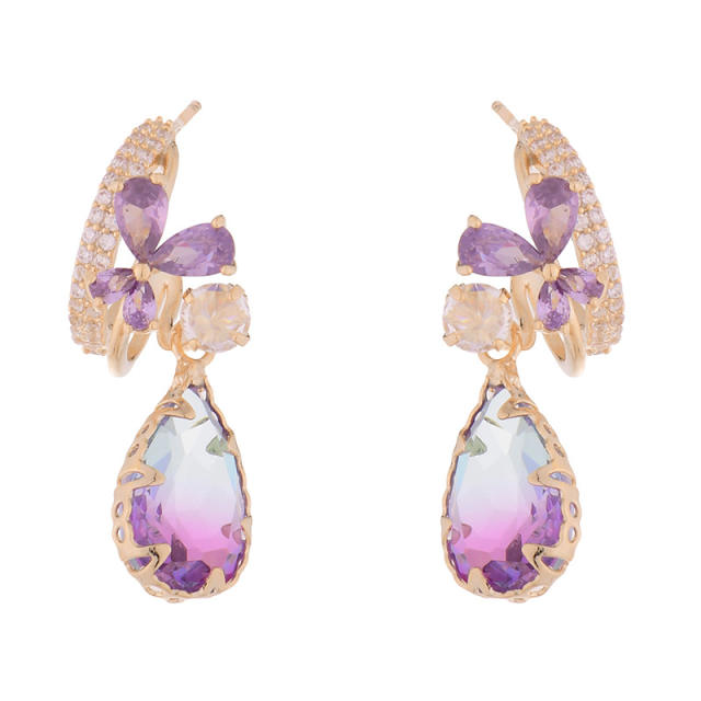 Spring design amethyst drop butterfly earrings