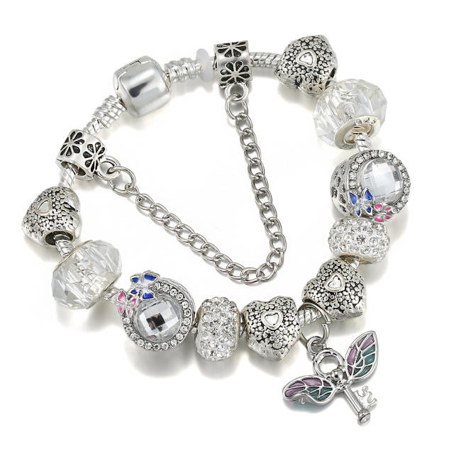 Vintage silver color beads butterfly diy bracelet