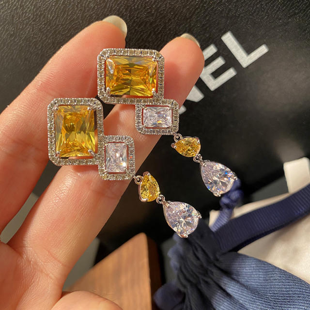 925 needle color cubic zircon diamond earrings