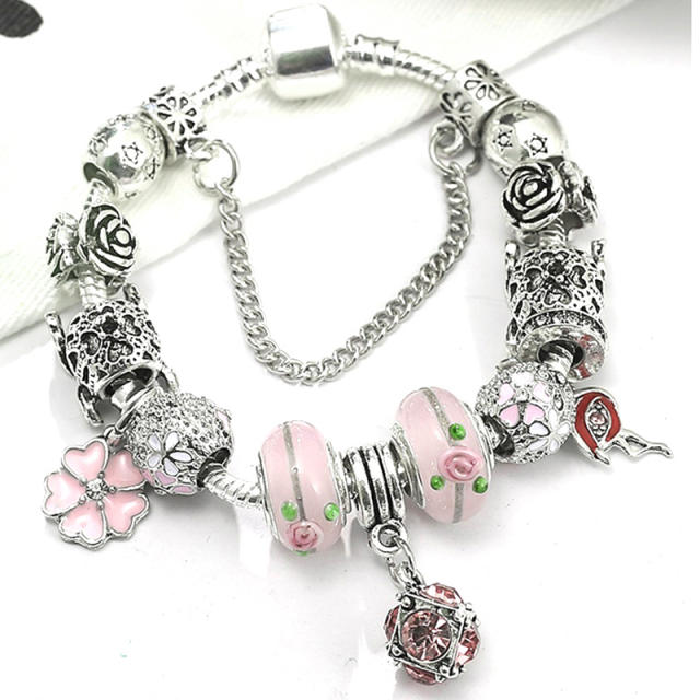 Spring pink color beads diy bracelet