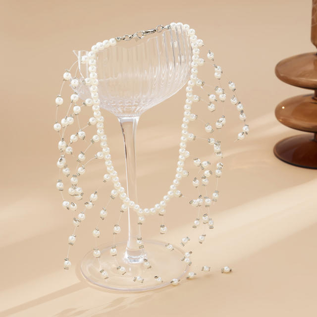 National trend faux pearl wedding hair chain