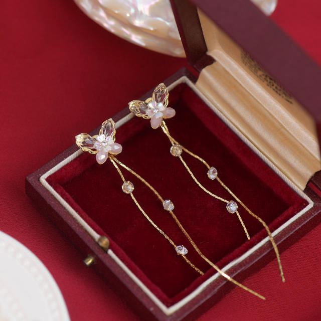 Korean fashion delicate butterfly long tassel earrings