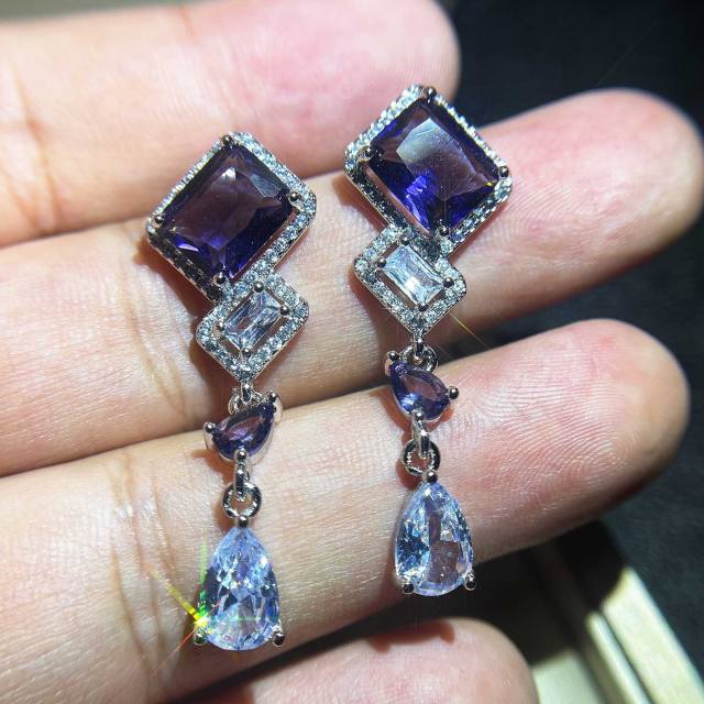 925 needle color cubic zircon diamond earrings