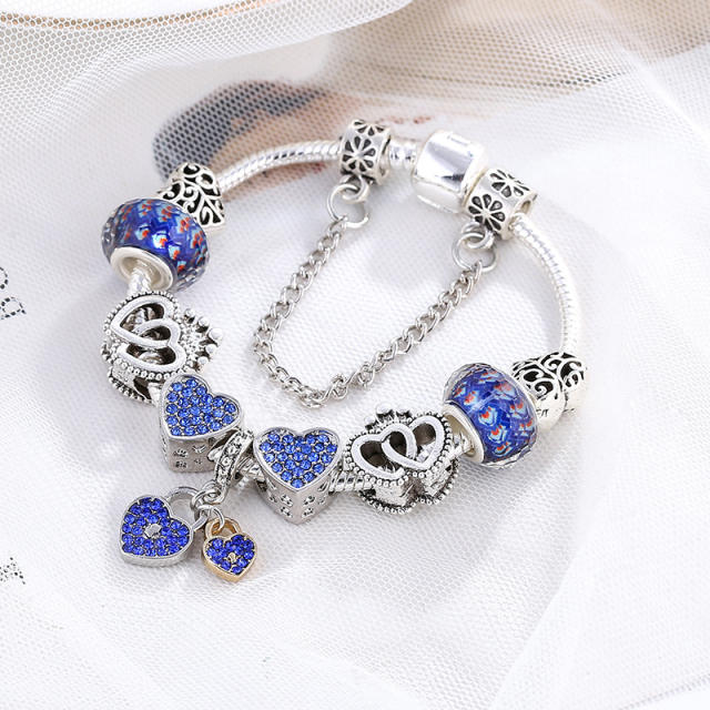 Delicate diamond heart blue color diy bracelet