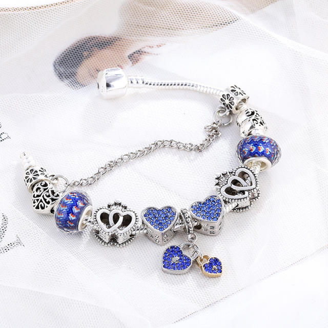 Delicate diamond heart blue color diy bracelet