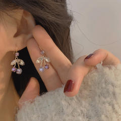 Delicate amethyst cubic zircon leaf design earrings