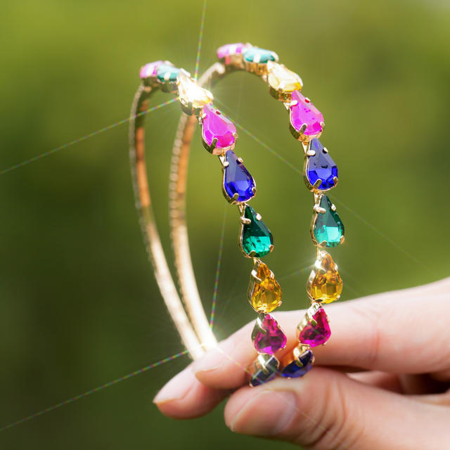 Elegant colorful rhinestone hoop earrings