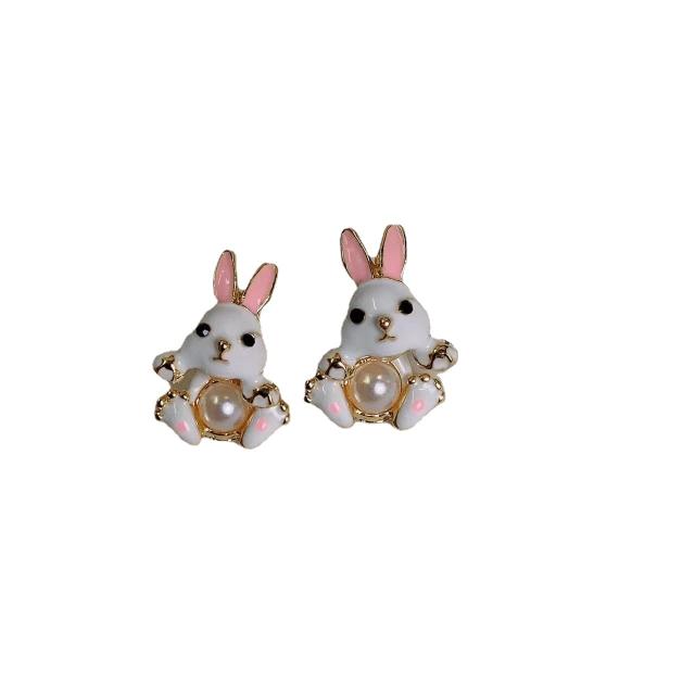 Cute enamel rabbit jacket earrings