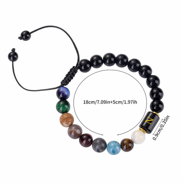 10mm Black agate initial letter braid bracelet for men