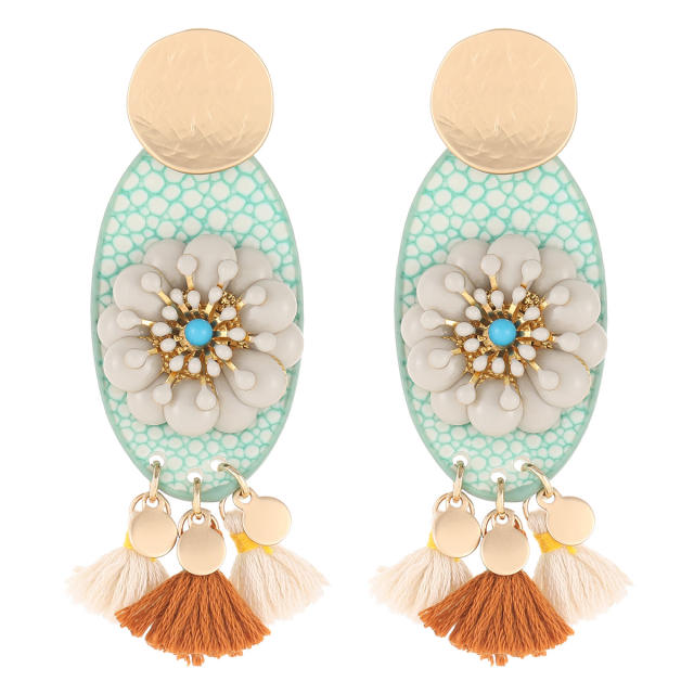 Boho rope tassel flower earrings