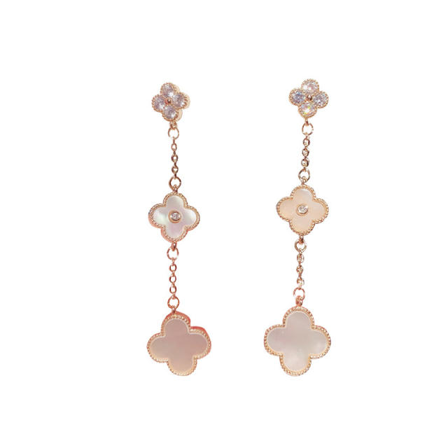 925 needle classic shell clover dangle earrings