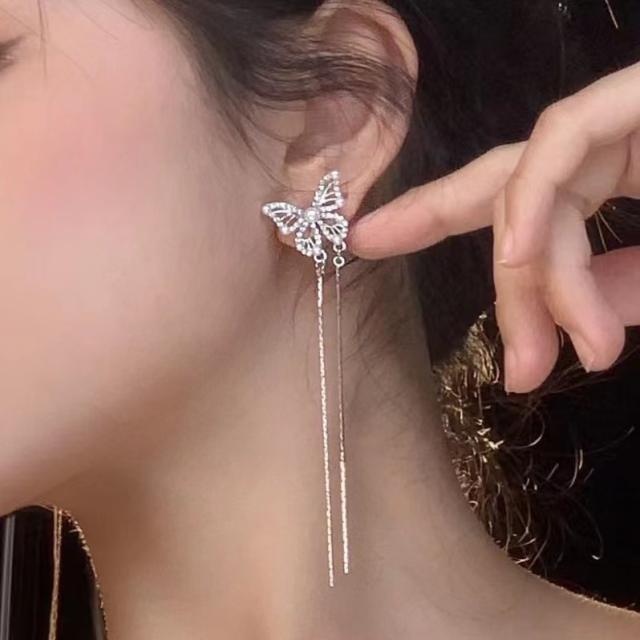 Super pretty diamond butterfly tassel earrings