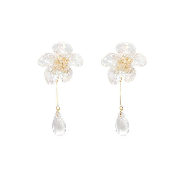 925 needle elgant clear flower dangle earrings