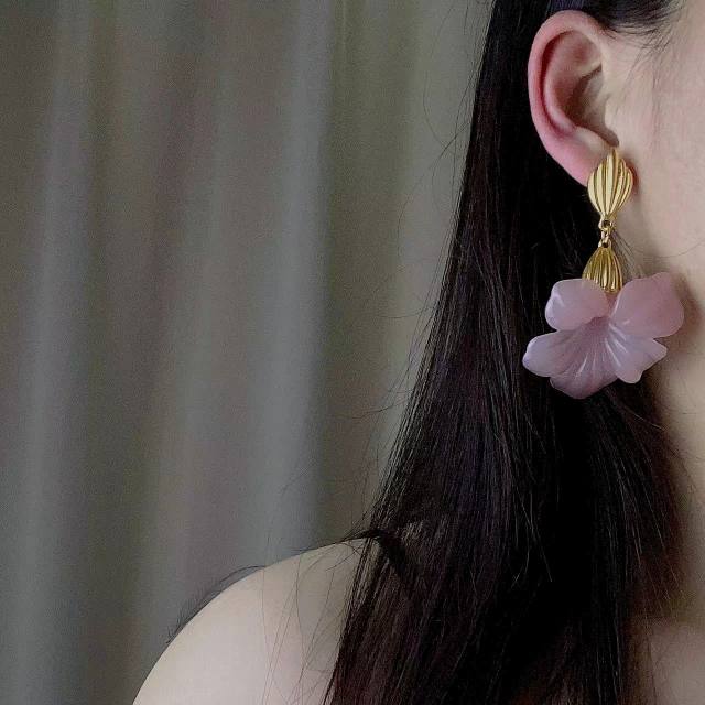 925 needle vintage pink flower dangle earrings