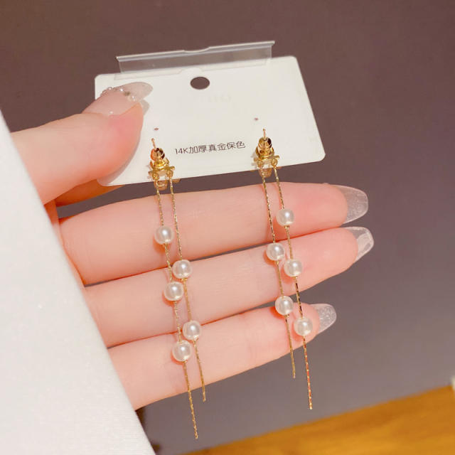 Elegant pearl flower tassel jacket earrings
