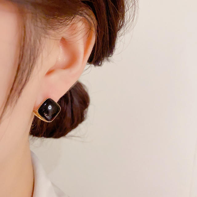 Creative two side diamond huggie earrings
