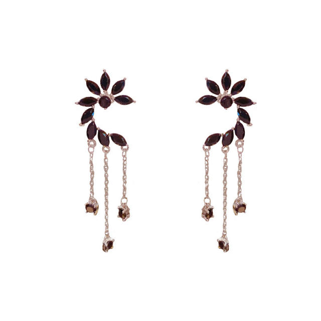 Korean fashion black color glass crystal tassel earrings