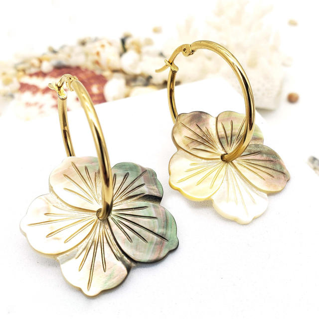 Boho natural shell flower hoop earrings