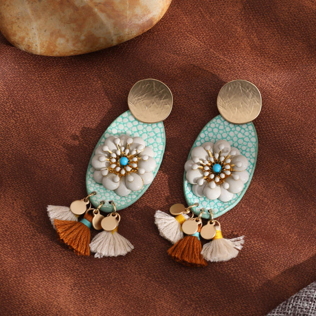 Boho rope tassel flower earrings