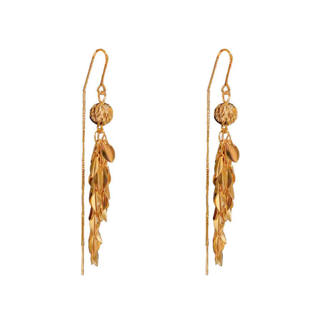 Korean fashion gold color wheat threader earrings