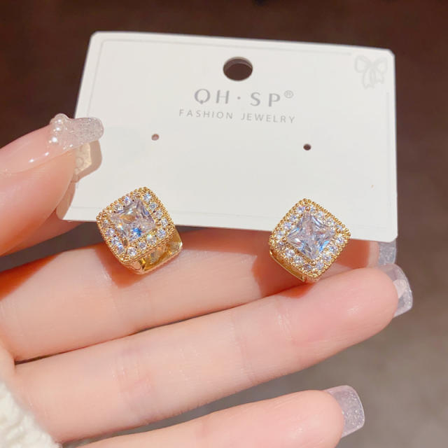 Creative two side diamond huggie earrings