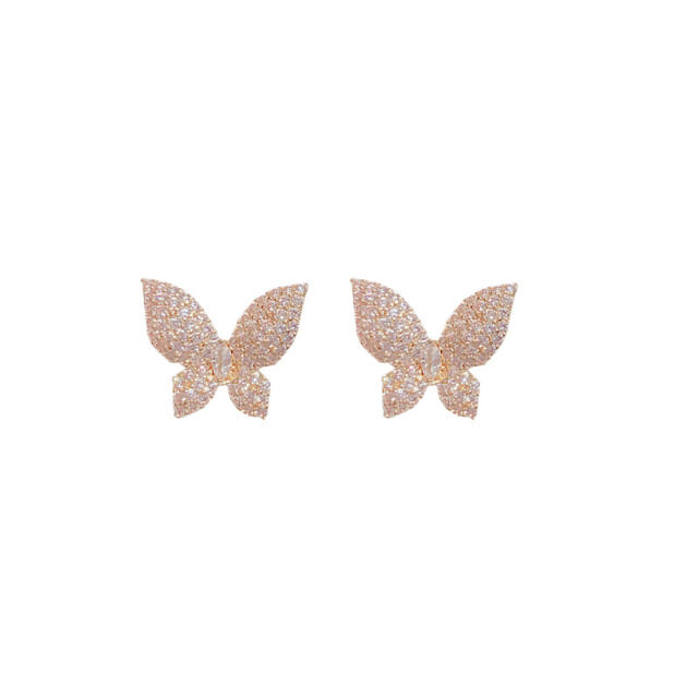 Korean fashion diamond butterfly tassel earrings