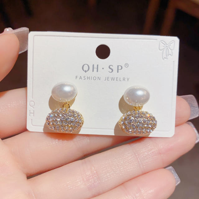 925 needle elegant rhinestone pearl earrings