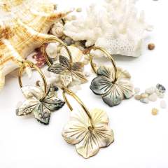 Boho natural shell flower hoop earrings