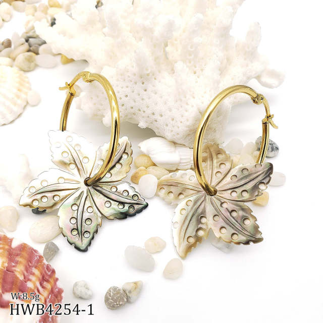 Boho natural shell flower hoop earrings