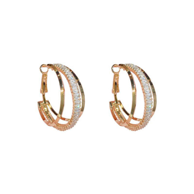 925 needle diamond circle real gold plated earrings