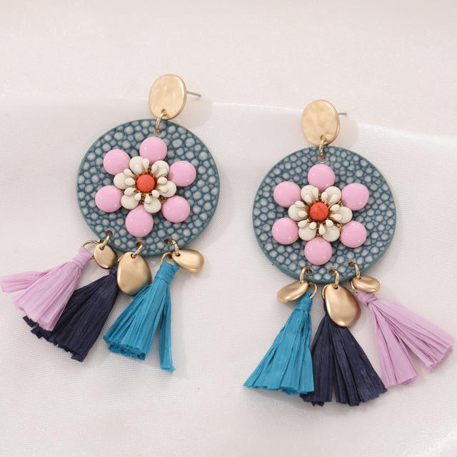 Boho sunflower design rope tassel earrings