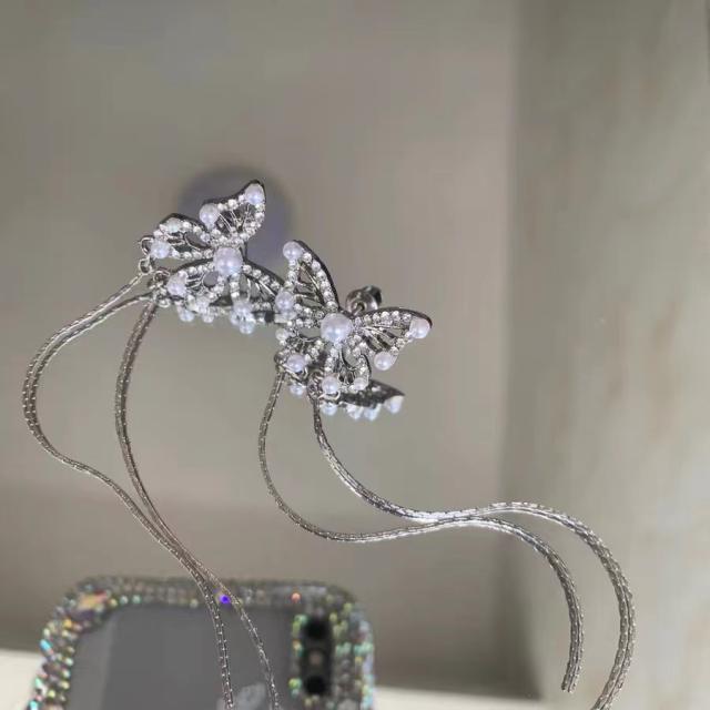 Super pretty diamond butterfly tassel earrings