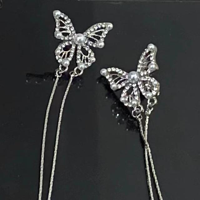 Super pretty diamond butterfly tassel earrings